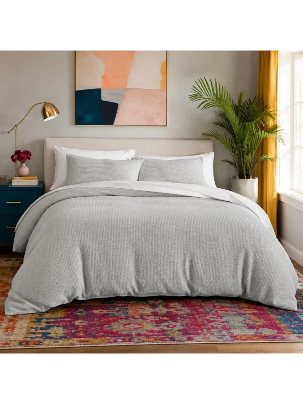 S17 | Quince Organic Luxe Honeycomb Duvet Cover Set Full Queen Light Grey NWT